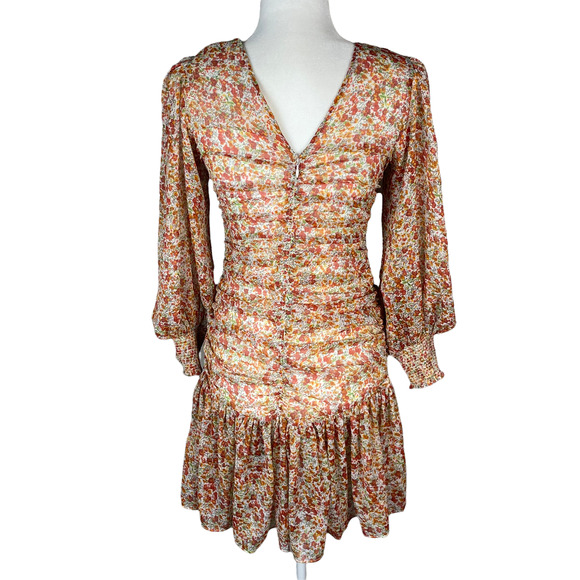 byTimo Dress Floral Delicate Floral Long Sleeve Rouch Mini Sheer Puff Sleeves - Picture 6 of 13
